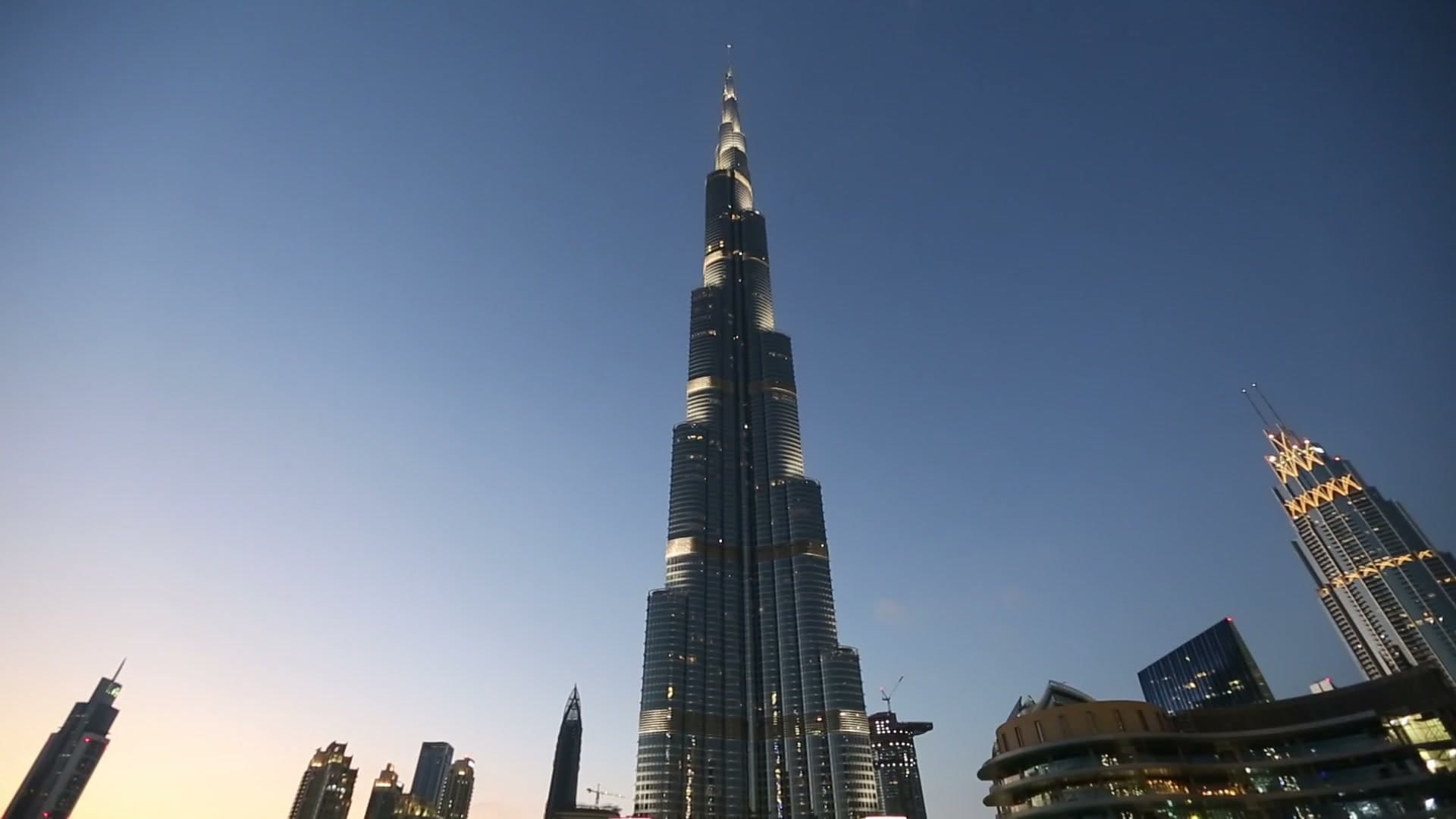 Downtown Dubai from the air, the Burj Khalifa rising over Old Town