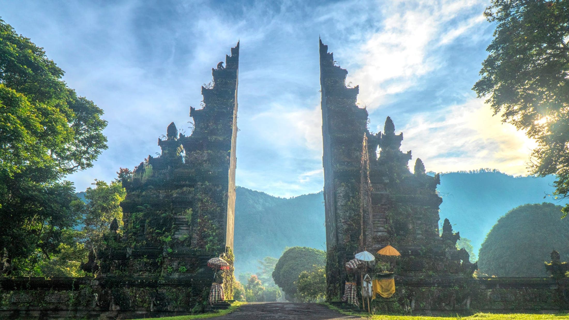 The Handara gate under an open sky in the Bali highlands