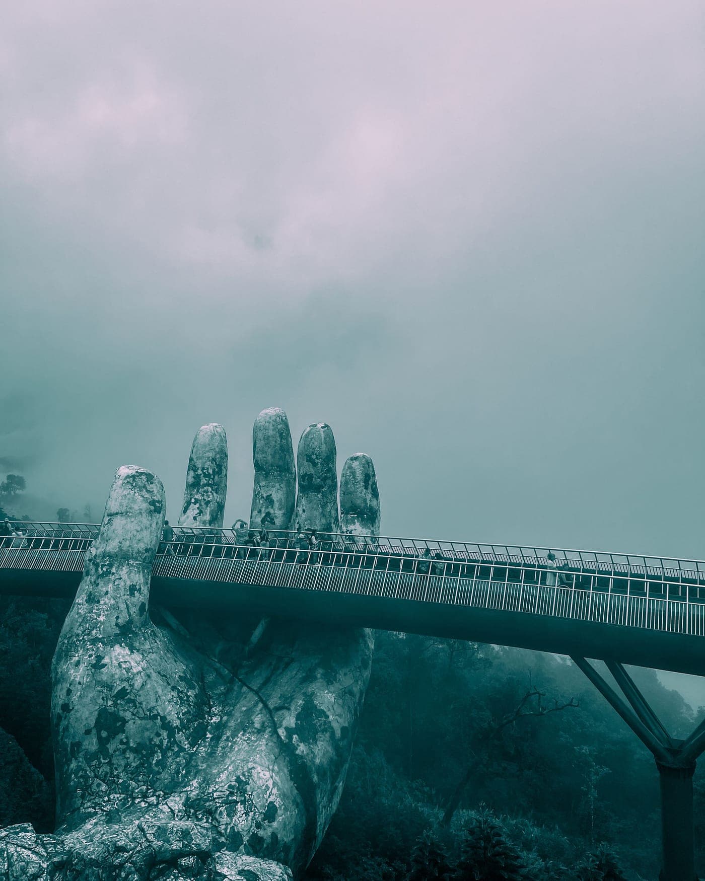 The Golden Bridge in mist at Ba Na Hills