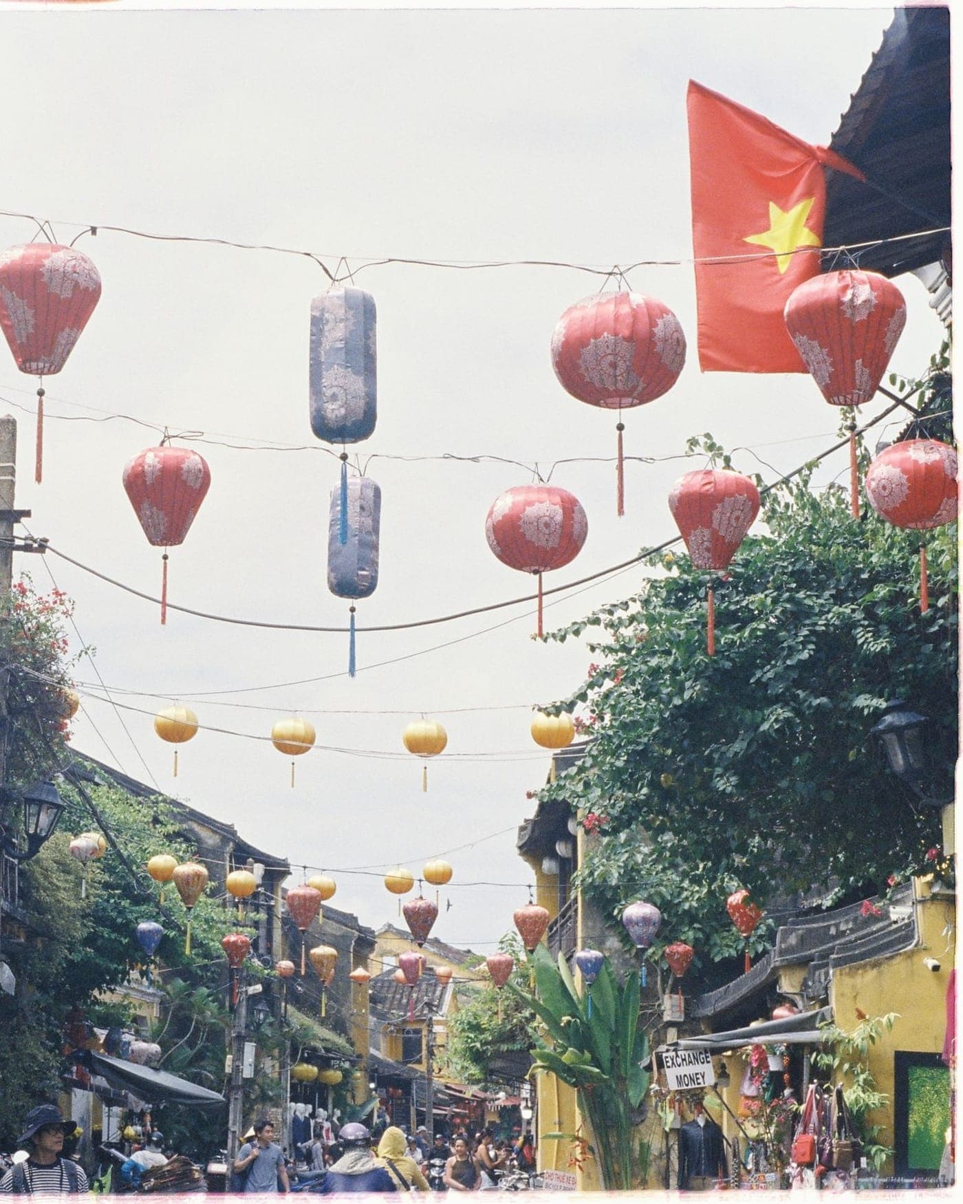 A lantern-strung street in the old town at Hoi An