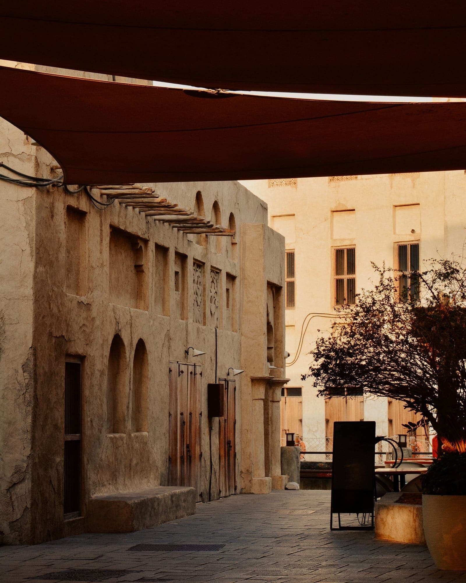 A historic alley in Al Fahidi, Dubai, at twilight